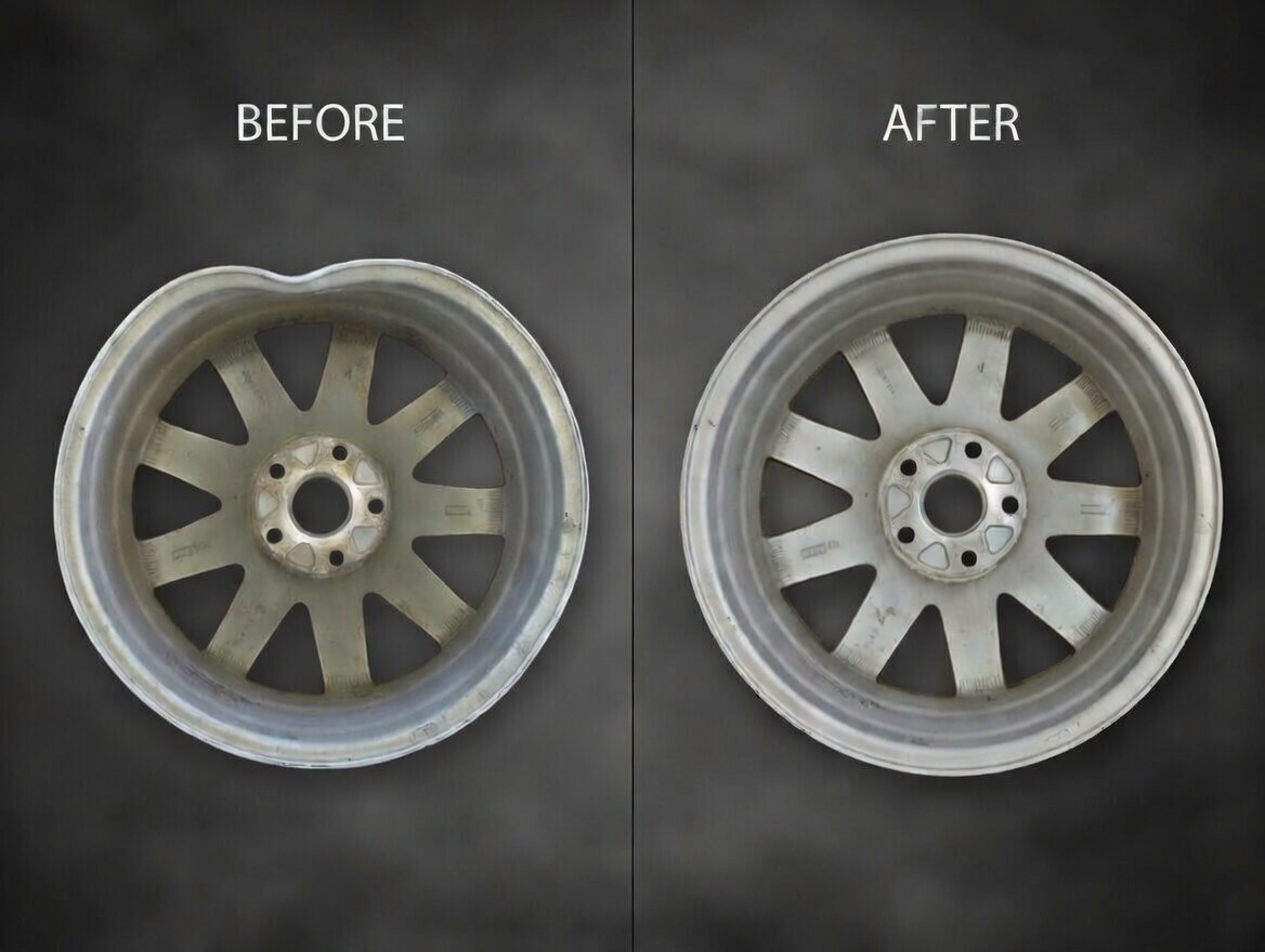 Before and after wheel straightening repair