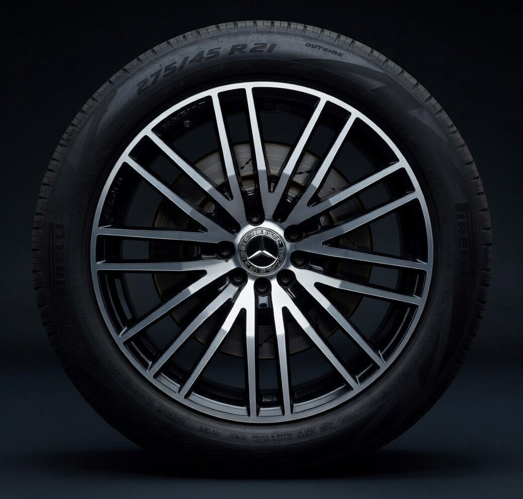 Before and after OEM refinishing on Mercedes EQS wheels